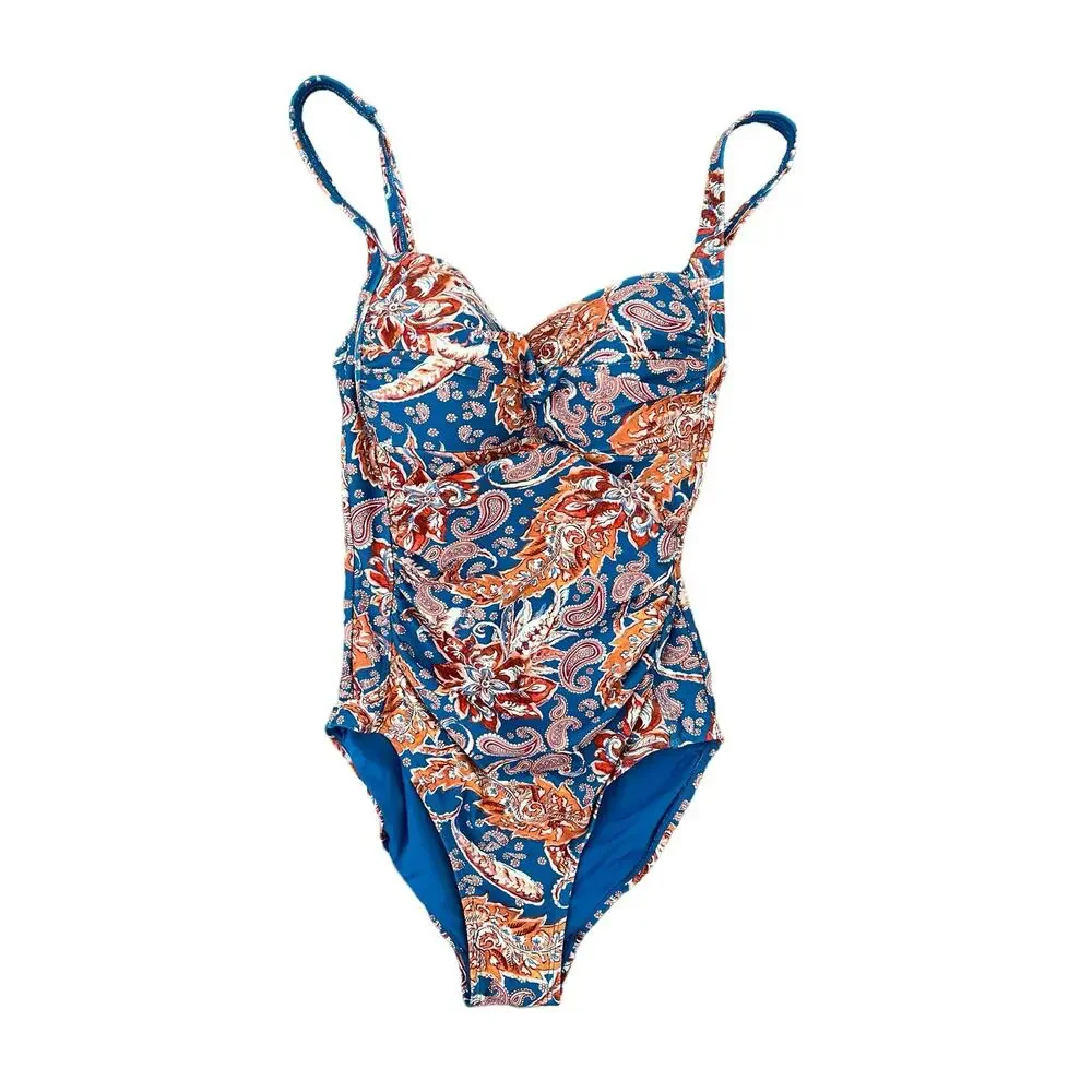 Nip Tuck One Piece Bathing Suit Swim Stretchy Paisley Beach Pool Vacation Sz 4